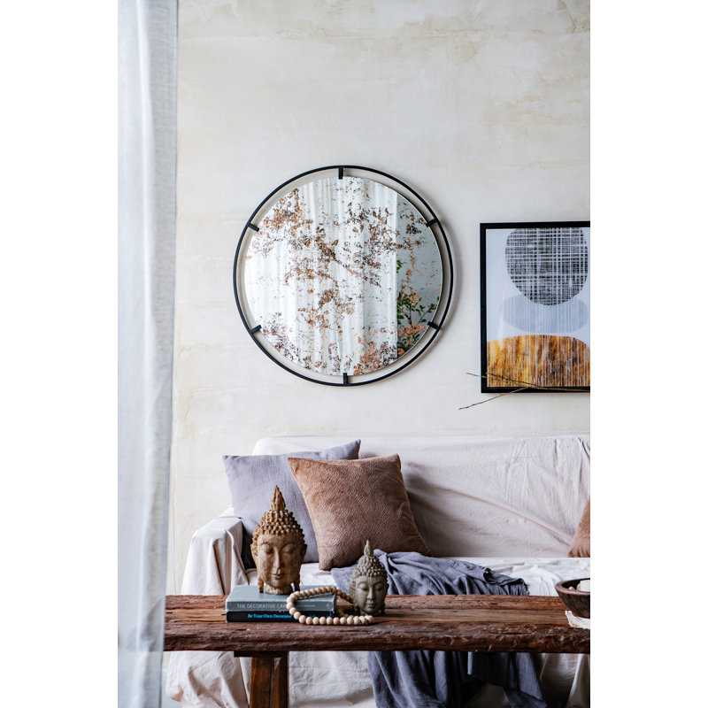 Miroir rond de conception industrielle avec cadre en métal pour le mur et le vestibule