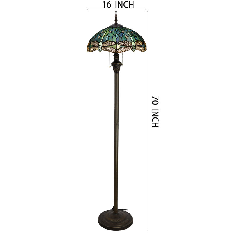 Tiffany Floor Lamp Stained Glass Dragonfly Style 16X16X70 Inch Antique Standing Reading Light, Dark Blue