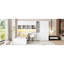 Lit plateforme simple en bois avec bureau, armoire, armoires, tiroirs et tablettes, blanc-641343274