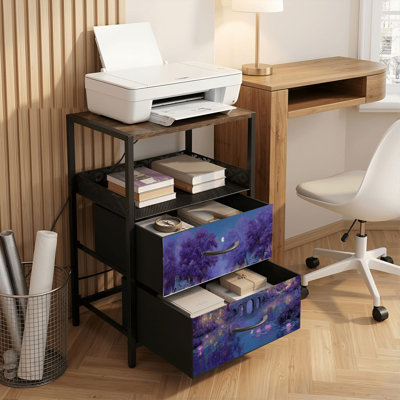 Table de chevet 2 tiroirs avec station de charge, table de chevet pour chambre à coucher avec ports USB, tablette ouverte noire, table de chevet avec pont Serene