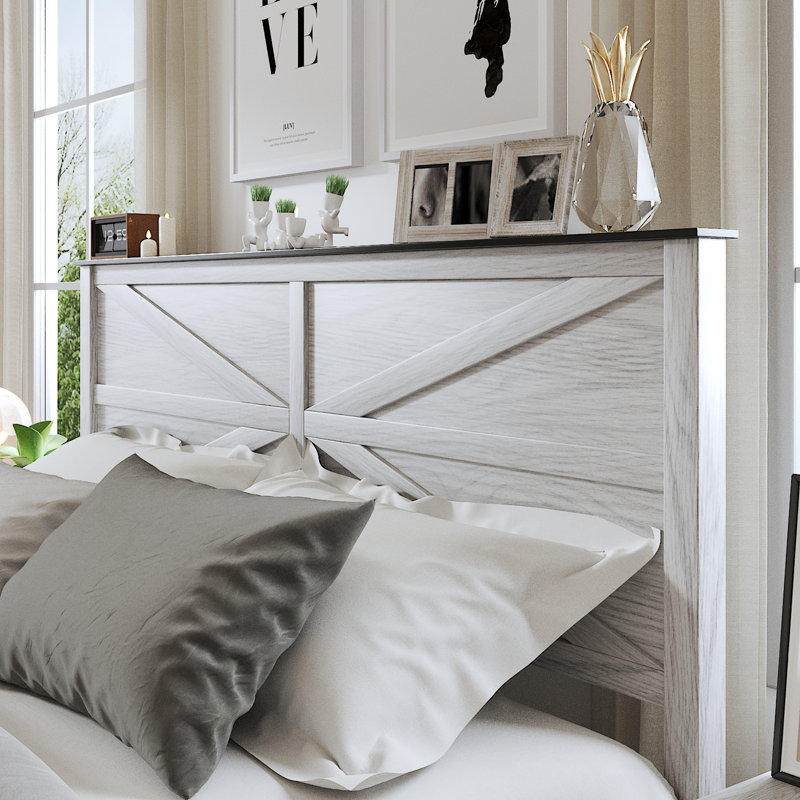 Queen Farmhouse Bed Frame with Headboard and Footboard, Wooden Slat Support, Sturdy Platform Bed Compatible with Various Bedroom Styles, Easy Assembly, White