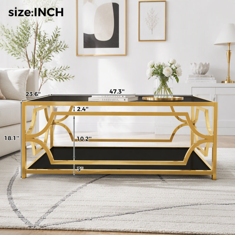 Tempered Glass Top Coffee Table, 57.11 lbs, Noir