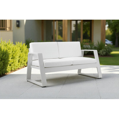 Harriet Aluminum Outdoor Loveseat with Cushions – Modern Patio Seating with Rust-Free Frame & Comfort Plush Cushions