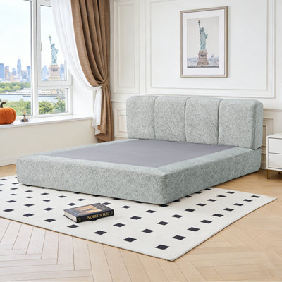 Queen Size Noise-Free Mattress Foundation Boucle Upholstered Platform Bed Frame with Headboard,Pocket Coil & Foam Support,No Assembly Required(Grey)