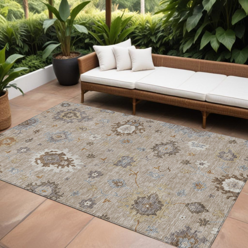 Tapis floral lavable intérieur argenté 8 pi x 10 pi