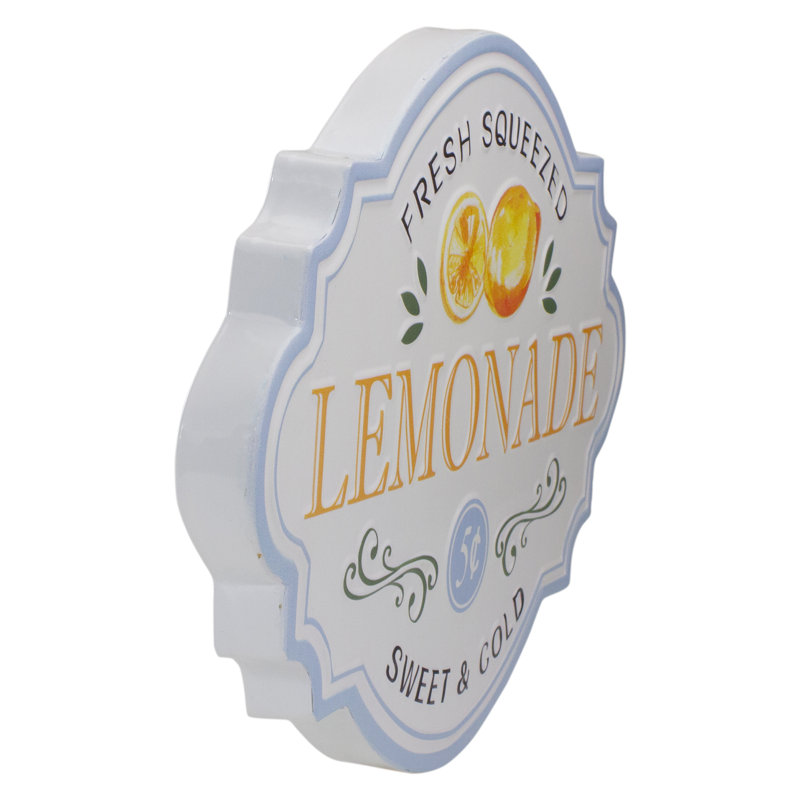 Décoration murale 15,25 "blanc et bleu" Fresh Squeezed Lemonade "