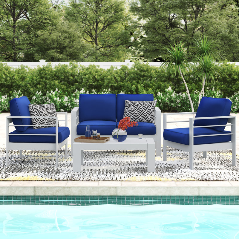 Lennon 4 - Person Patio Conversation Set with Cushions, Navy