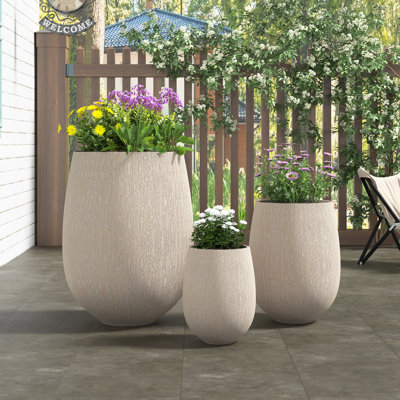 Ensemble de 3 pots à fleurs en forme d'œuf avec trous de drainage MGO