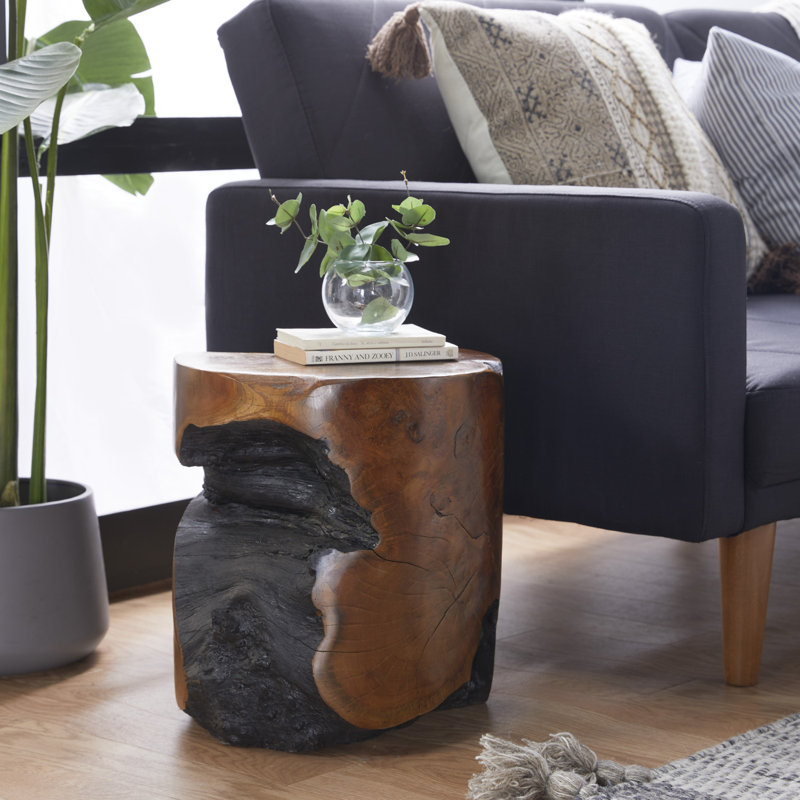 Rustic Teak Wood Live Edge Round Accent Table
