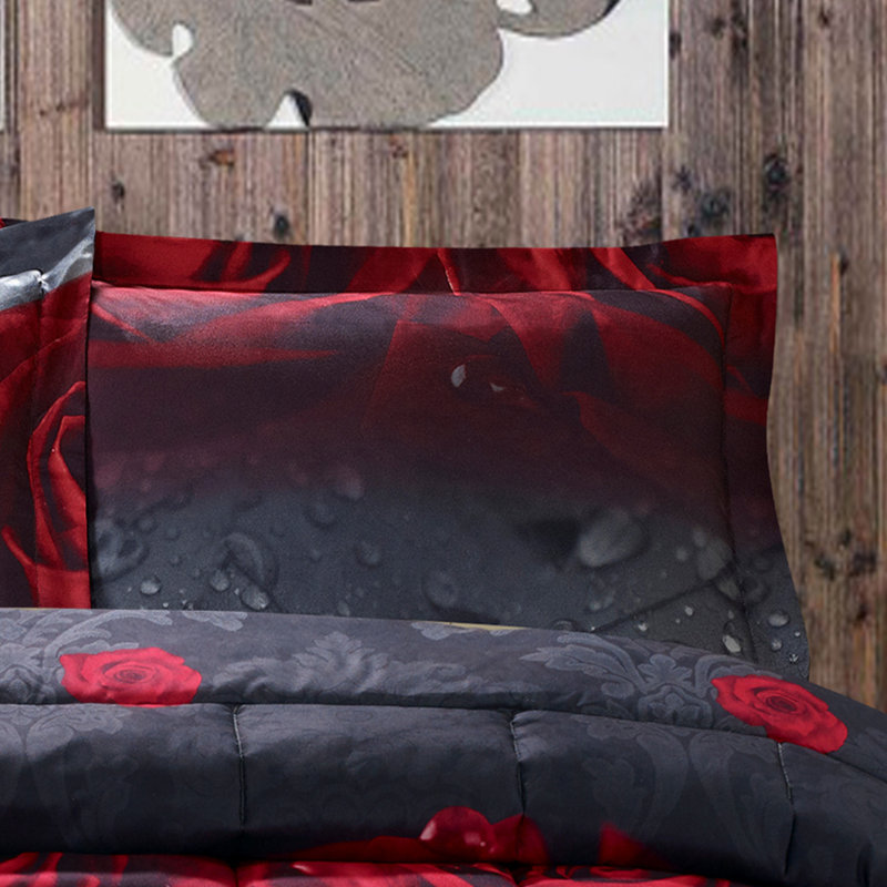 Rose Love Romantic Comforter Set, Queen Comforter + 2 Standard Shams