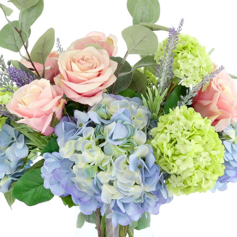 Rose and Hydrangea Arranement in Glass Vase