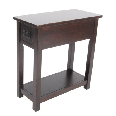 Kingsland Classic Mission Style Chair Side End Table, 1 Drawer + Shelf, 11" W x 23" D x 24" H, Living Room Furniture