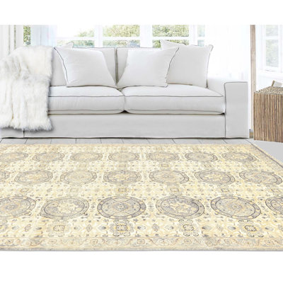 Tapis Oushak en laine nouée à la main, couleur ivoire ardoise, 182 x 274 cm