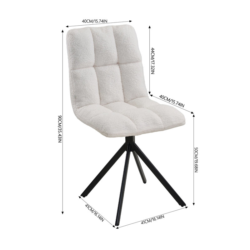 Set of 2 Chenille Upholstered Dining Chairs, White, White