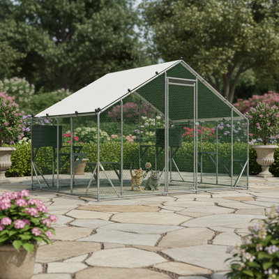 Extra Large Outdoor Metal Cat Cage, Sturdy Pet Enclosure With Double Safety Lock & Tarp