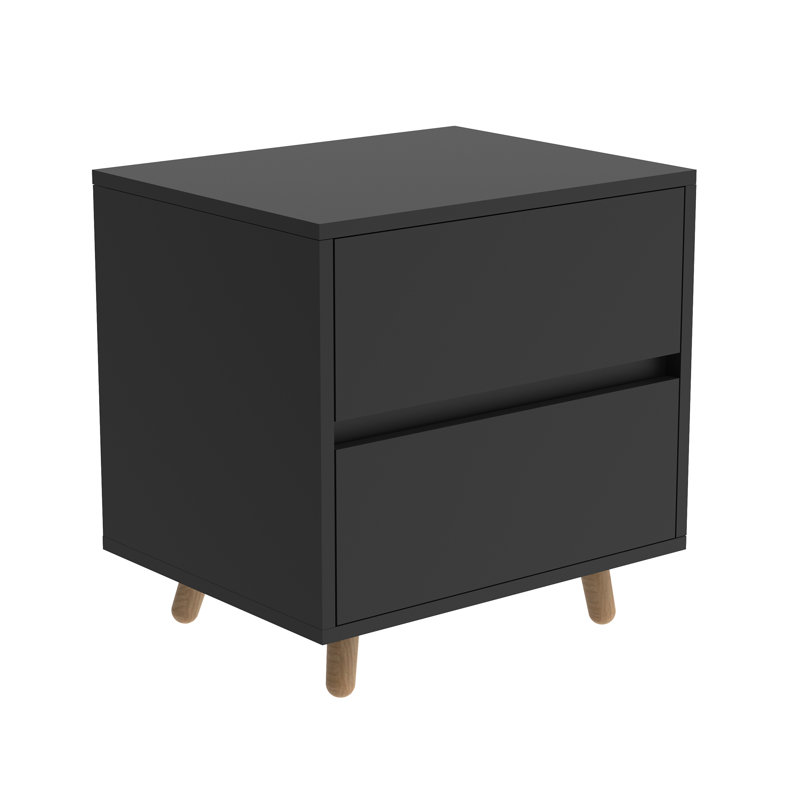 Modern Wood Two Drawer Nightstand,Vintage Bedside Table, Black, Individual