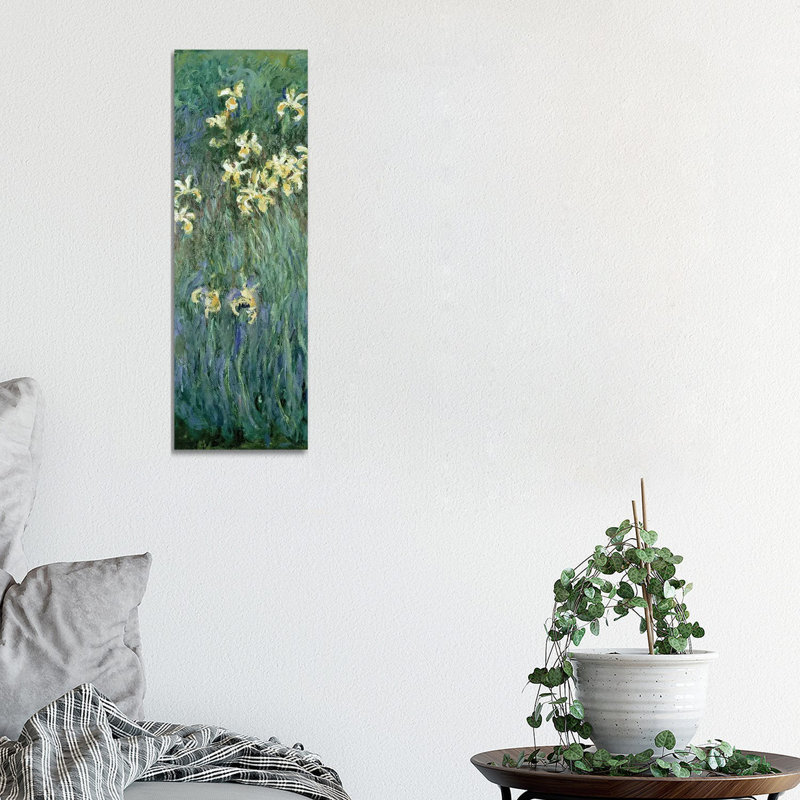 « Les iris jaunes » par Claude Monet, reproduction d’art panoramique, Toile tendue, H 36 po x l 12 po x P 1,5 po