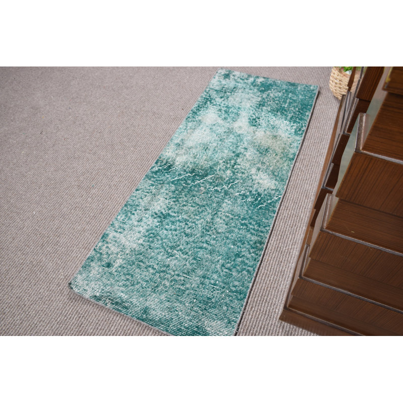 Vintage Anatolian Turkish Overdyed Wool Rug in Rich Green for Small Entry Spaces