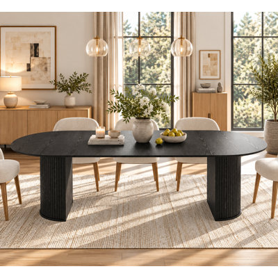 45"–105" Large Expandable Dining Table for 4–10 People, Modern Farmhouse Dining Room Table with Fluted Double Pedestal Base, 4 Adjustable Lengths