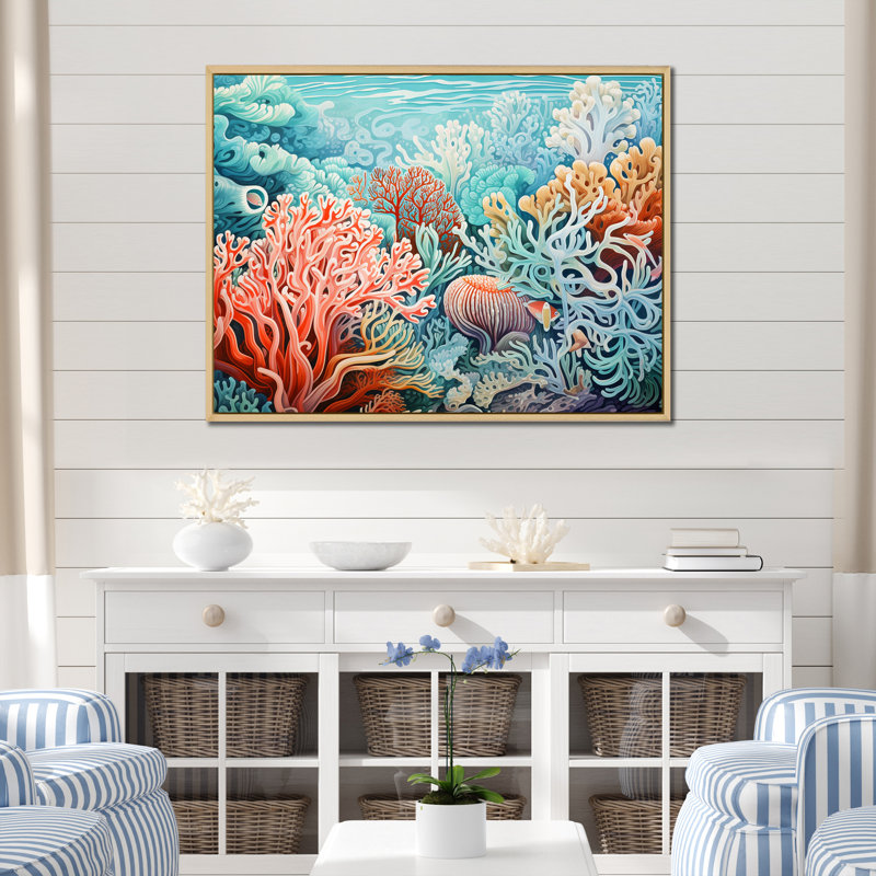 Corail Gorgonacées Sea World I sur impression sur toile, H 30 po x l 40 po x P 1,5 po, Cadre naturel flottant