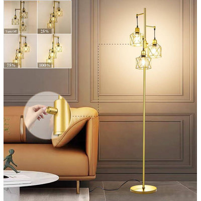 68IN Dimmable Floor Lamp Diamond Cage Gold Tree Floor Lamps for Bedroom
