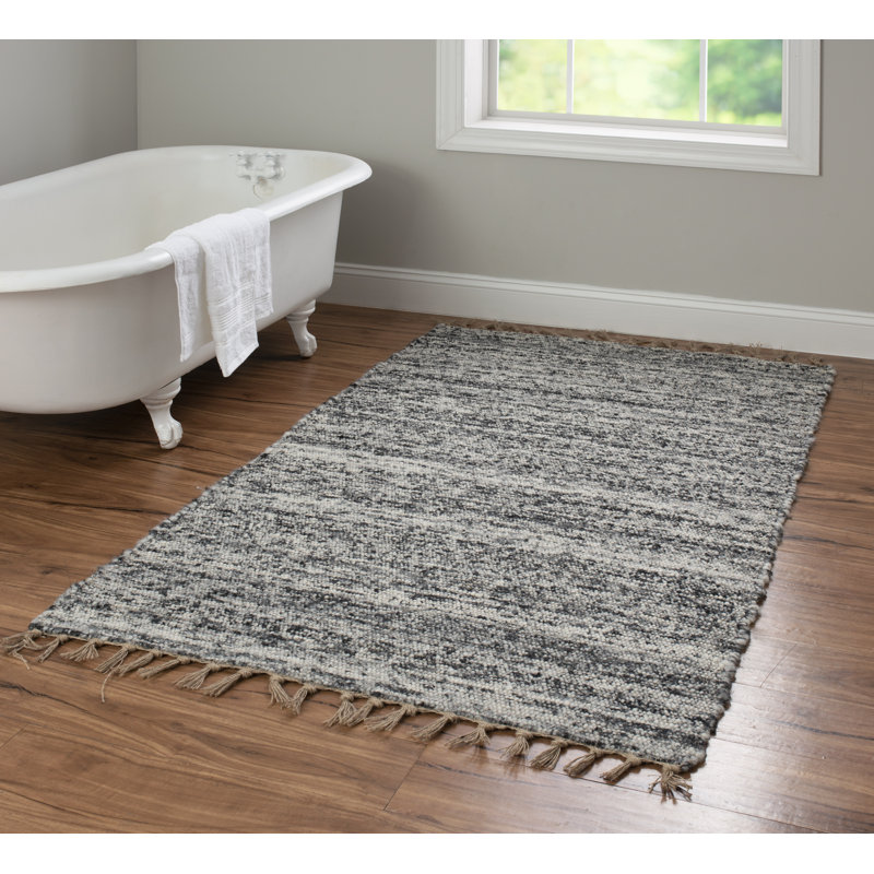 Korbin Berber Reversible Natural and Black Wool Area Rug with Jute Core and Jute Fringe, Rectangle 3'6" x 5'6"