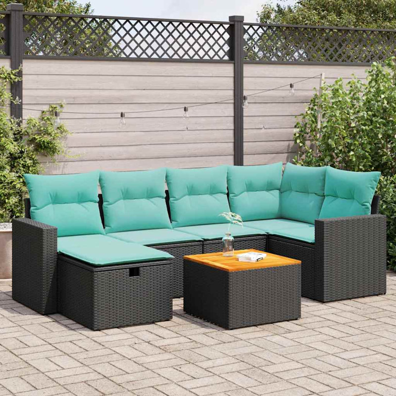  Ensemble de canapé de patio 7 pièces avec coussins en rotin de polyester