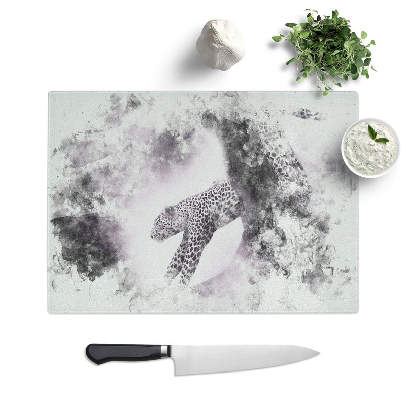 Tempered Glass Leopard Climbing from a Tree Chopping Board, 20 cm x 28.5 cm