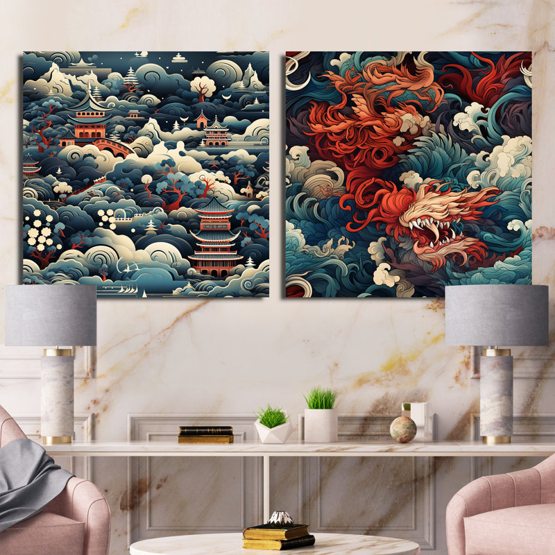 Otwell - Ensemble de 2 collages abstraits carrés, H 16 po x l 33 po, Toile tendue