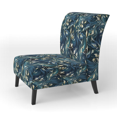 White And Blue Chrysanthemum Zen Tranquility - Upholstered Farmhouse Slipper Chair, Rustic Floral Accent Chair