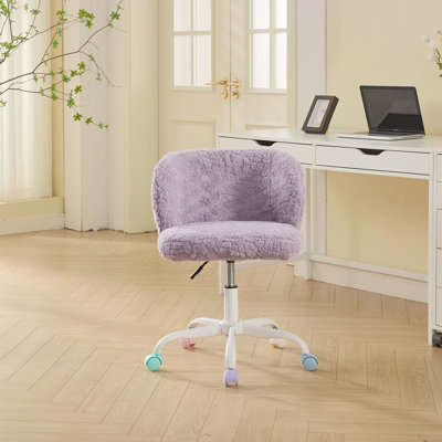 Chaise de bureau Furniture Furniture, chaise de bureau à domicile en poils de lapin artificiels avec base en métal, chaise de bureau pivotante réglable, chaise de coiffeuse