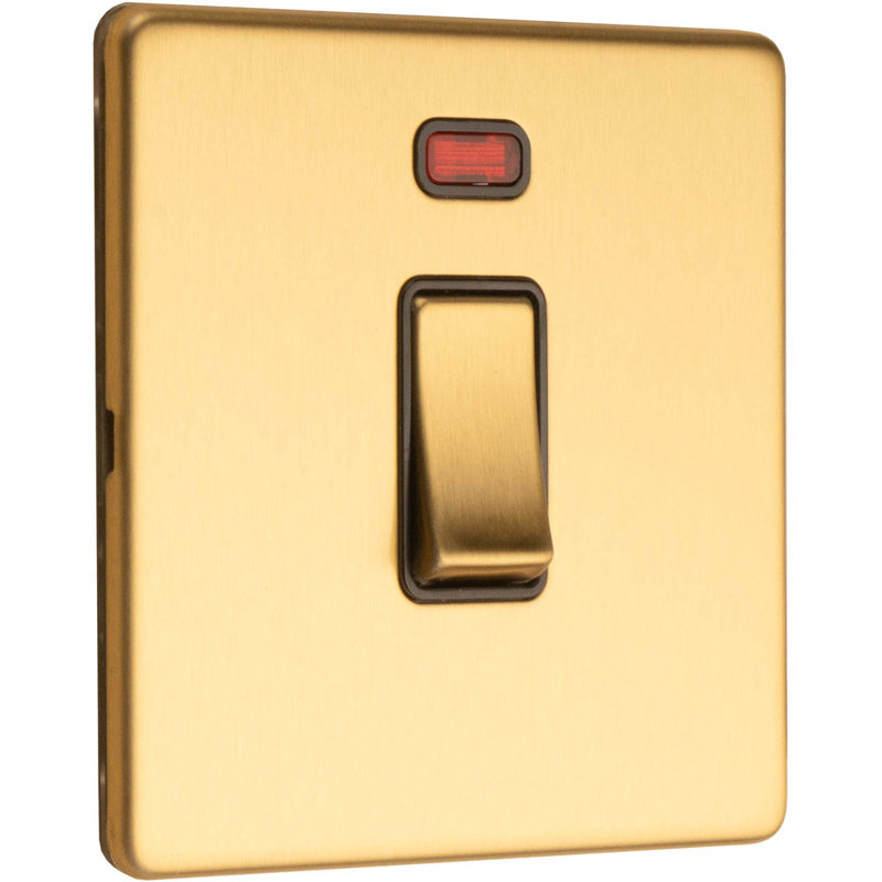 2 PACK 1 Gang Single SCREWLESS 20A Switch & Neon ANTIQUE BRASS & BLACK 3mm Slim, Brass