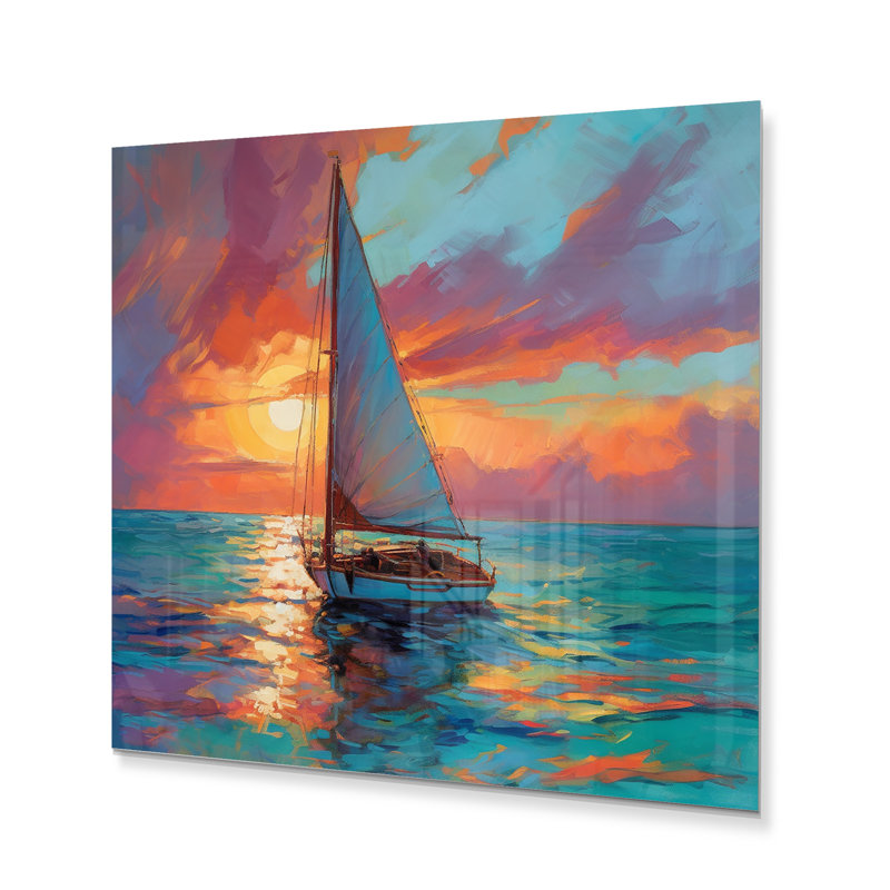 Voilier en mer, impression sur métal, H 16 po x l 16 po x P 1 po