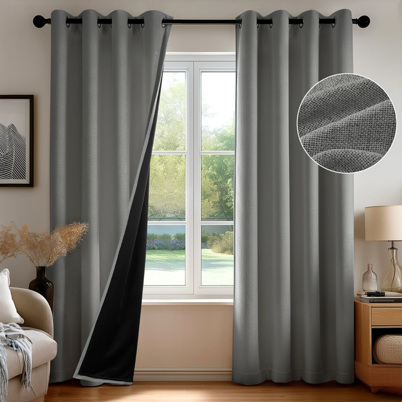 Linen-Look Total Blackout Curtains (Set of 2), Gray, 52" W x 96" L