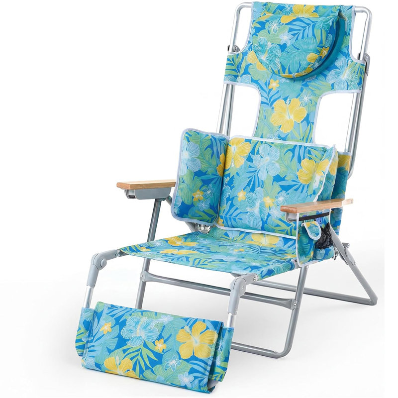 Backpack Folding Beach Chair With Adjustable Sunshade, Backrest And Footrest, Reclining Lounge Chair Facedown Tanning Chair For Beach Camping Pool Patio