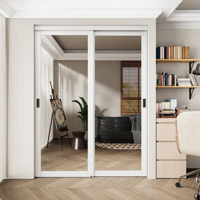 Porte coulissante intérieure blanche 80 "pour garde-manger et garde-robe avec quincaillerie complète