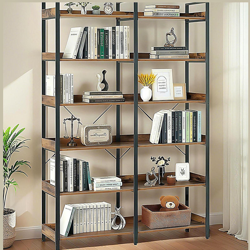 6-Tier with Open Shelves, Modern Metal Frame Bookcase for Storage and Display