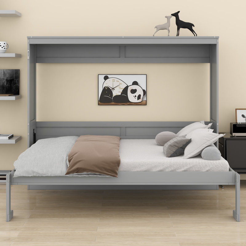 Lit escamotable peu encombrant, Gris, Lit double