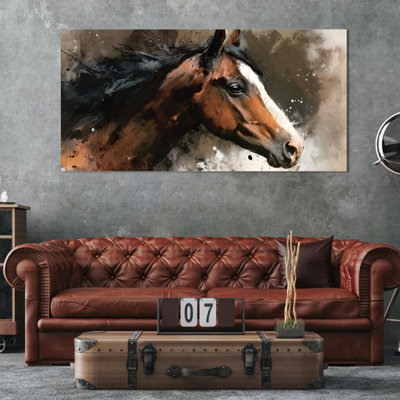 Art mural sur toile Timuba, très grand cheval, galerie Western Modern, image tendue pour le salon ou la chambre à coucher, reproduction d'art de ton de terre, prêt à être accroché, cadre intérieur en bois, 28 po x 58 po