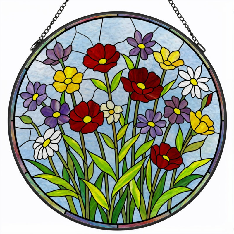 Vitrail de jardin en verre coloré 7,8 po H, H 7,8 po x l 7,8 po