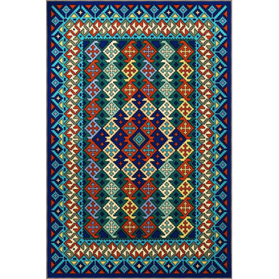 Colorful Diamond Geometric Patterned Ethnic Decorative Woven Base Machine Washable Rug
