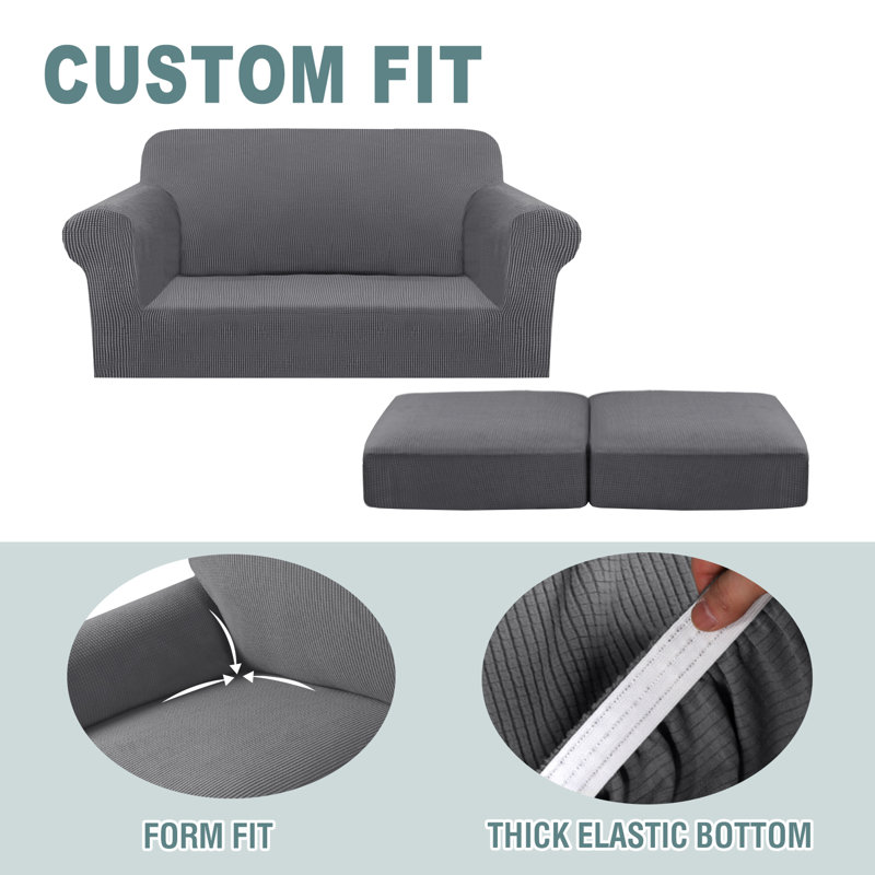 Housses de canapé extensibles 3 pièces lavables à la machine avec 2 housses de causeuse pour coussins de salon 1 housse de base et 2 housses de coussin en tissu jacquard plus épais