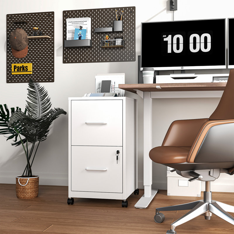 2-Drawer Locking File Cabinet - Sturdy Steel Storage with Rolling Casters for Home Office, Printer Stand, A4/Letter Size
