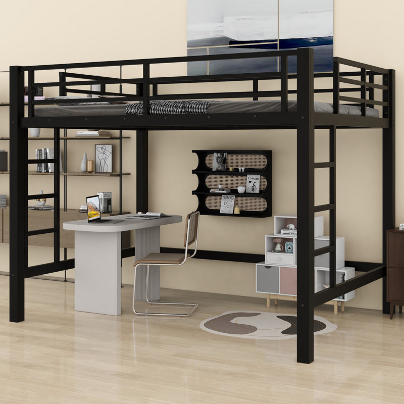 Sturdy Metal Loft Bed, Featuring A Easy  Climbing Ladder And Safety Guardrails, Full