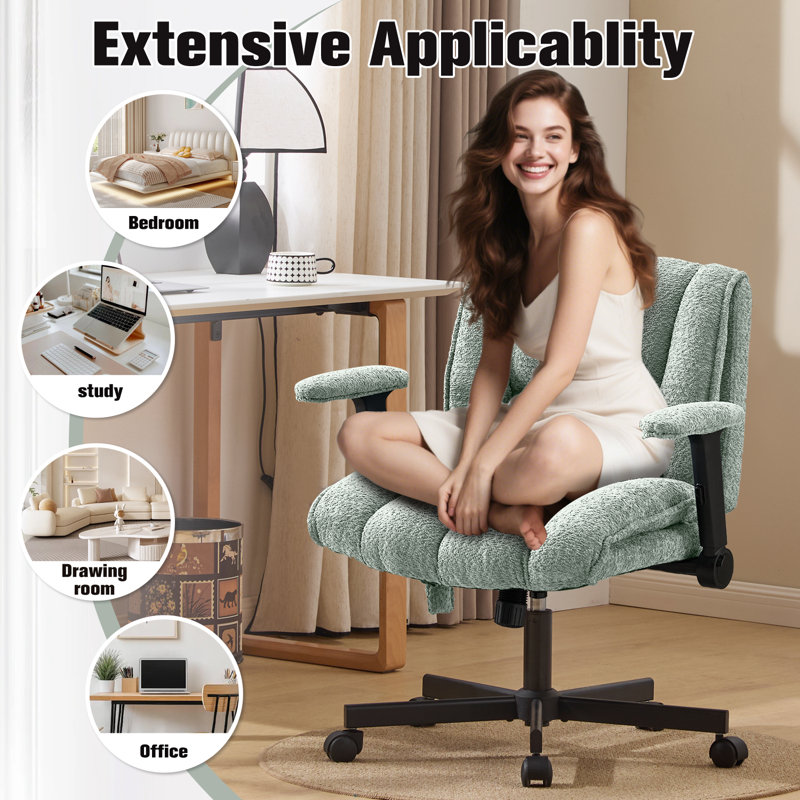 Adjustable Ergonomic Cross Legged Desk Chair with Adjustable Up&Down and Flip-Up Armrests & Lumbar Support, 300LBS Capacity