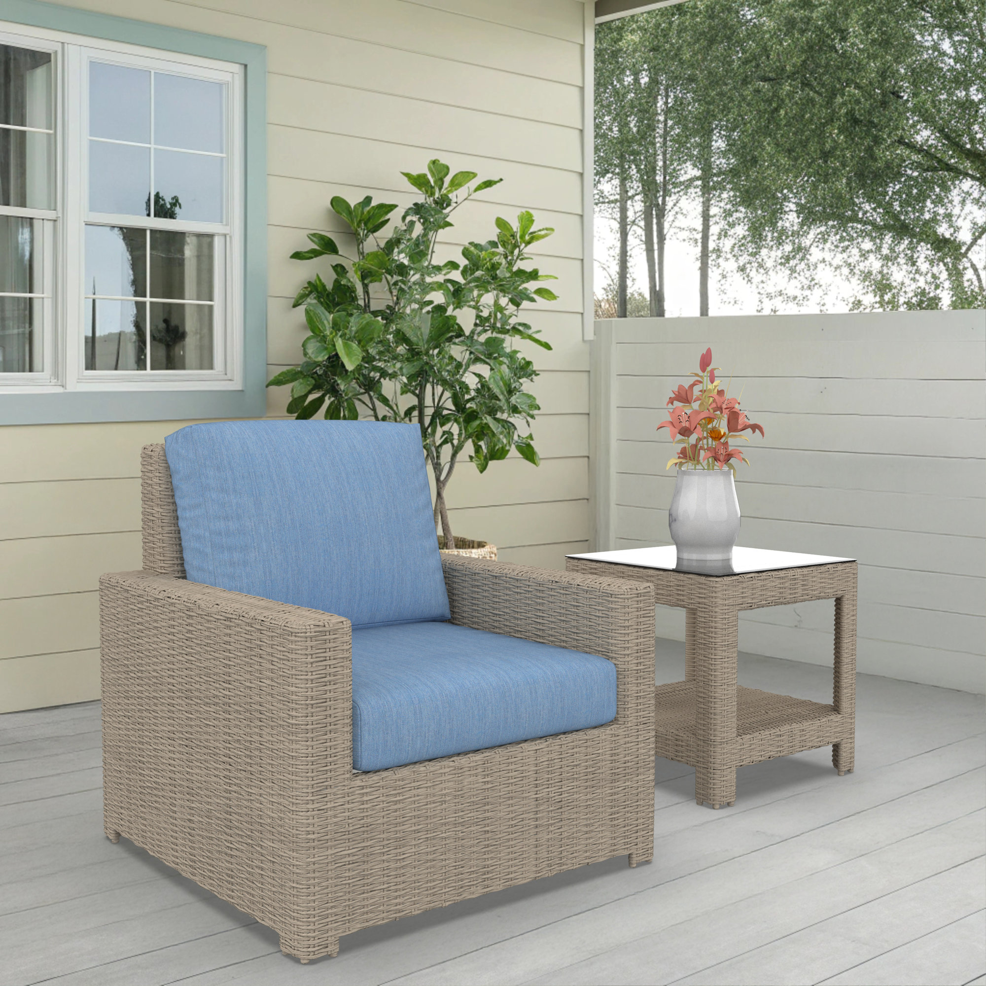 Outdoor Chair With Sunbrella Cushions, Sunbrella Cast Ocean