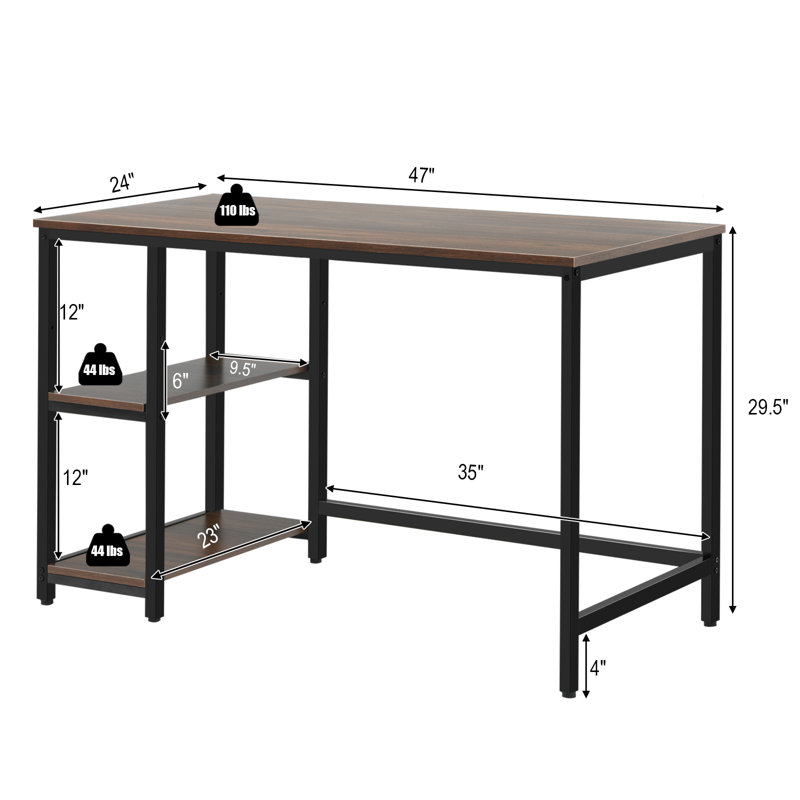 Wooden Computer Desk with Adjustable Shelf, Rustic Brown, 29.5" H x 47" W x 24" D