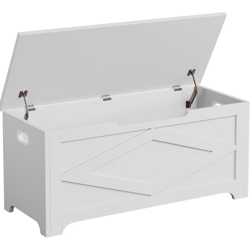 Banc de rangement en bois avec charnière de sécurité Farmhouse, Blanc