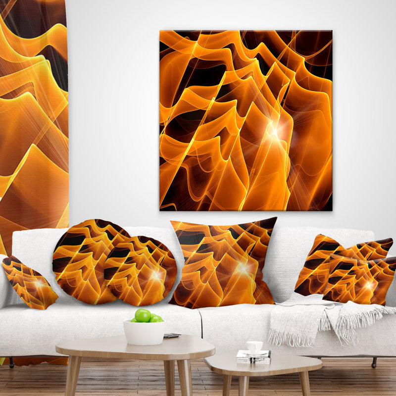 Motif fractal abstrait jaune doré - coussin abstrait imprimé, 18 po x 18 po, Coussin décoratif