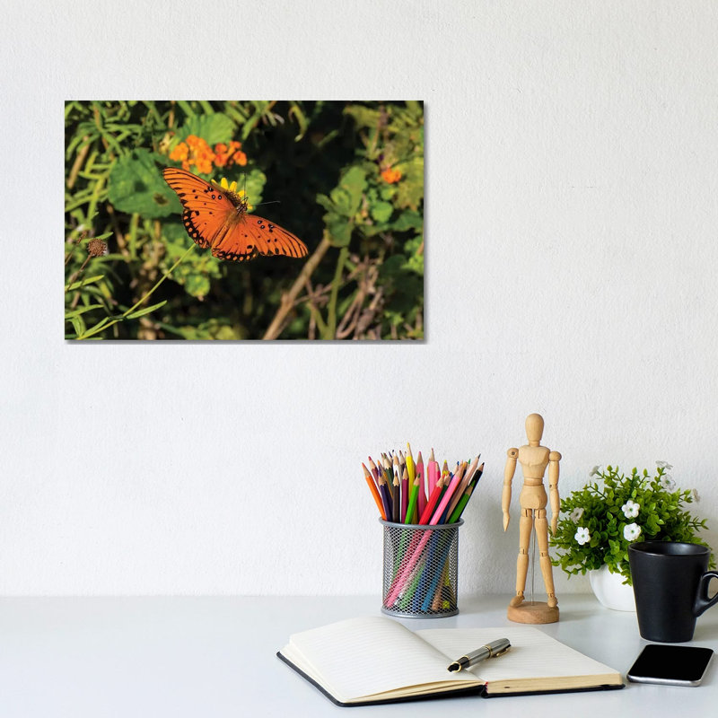 Gulf Fritillary (Agraulis Vanillae) Butterfly On Lantana Flowers by Larry Ditto - Wrapped Canvas Print